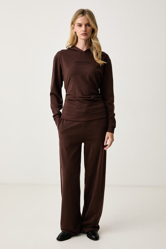 Trussardi Bluza z kapturem damska wełniana G8136000299N brązowy AW26