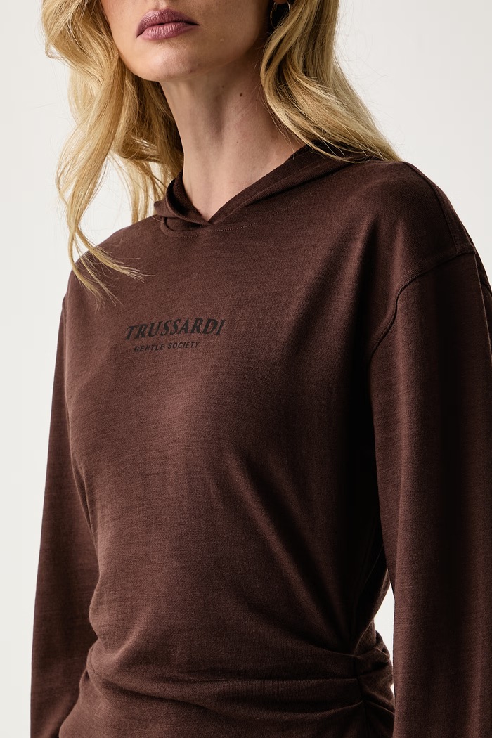 Bluza z kapturem damska wełniana Trussardi G8136000299N brązowy