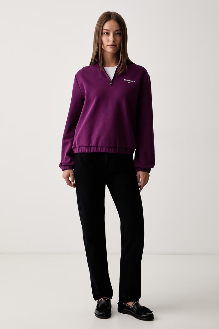Trussardi bluza damska z bawełną G8096000295N fioletowy AW26