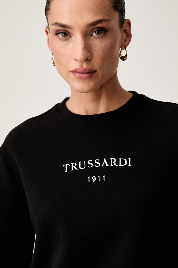 Trussardi bluza damska z bawełną czarny G8086000294N