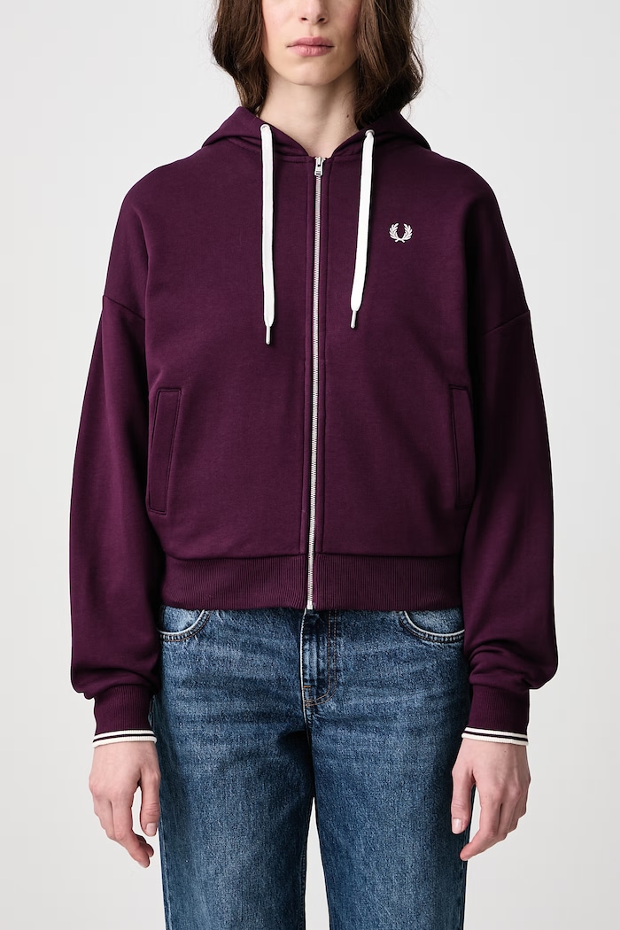 Bluza rozpinana z kapturem damska bawełniana Fred Perry fioletowy G3134.37C