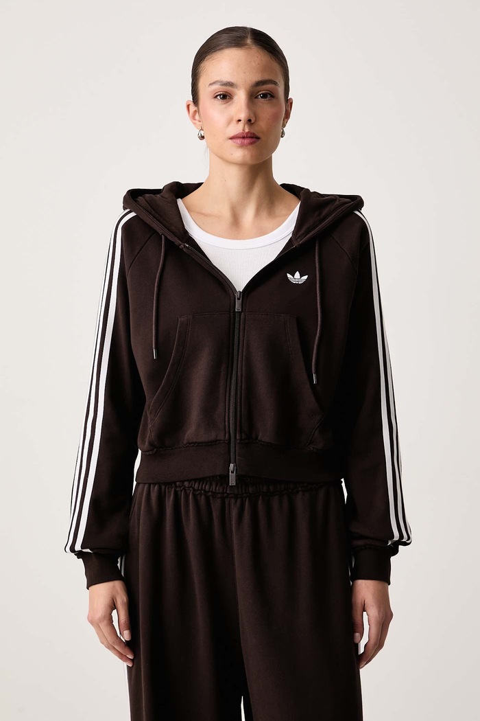 adidas Originals Dukserica na zakopčavanje sa kapuljačom ženska pamučna smeđa LE8320
