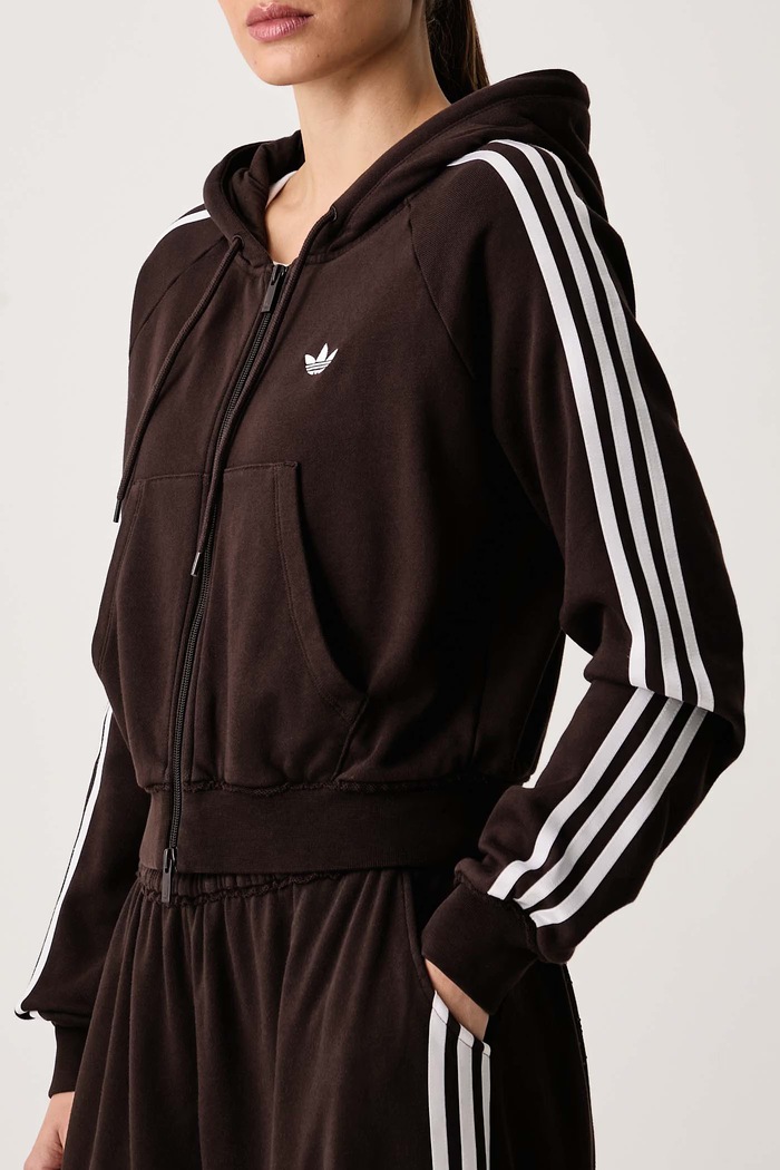 Dukserica na zakopčavanje sa kapuljačom ženska pamučna adidas Originals LE8320 smeđa