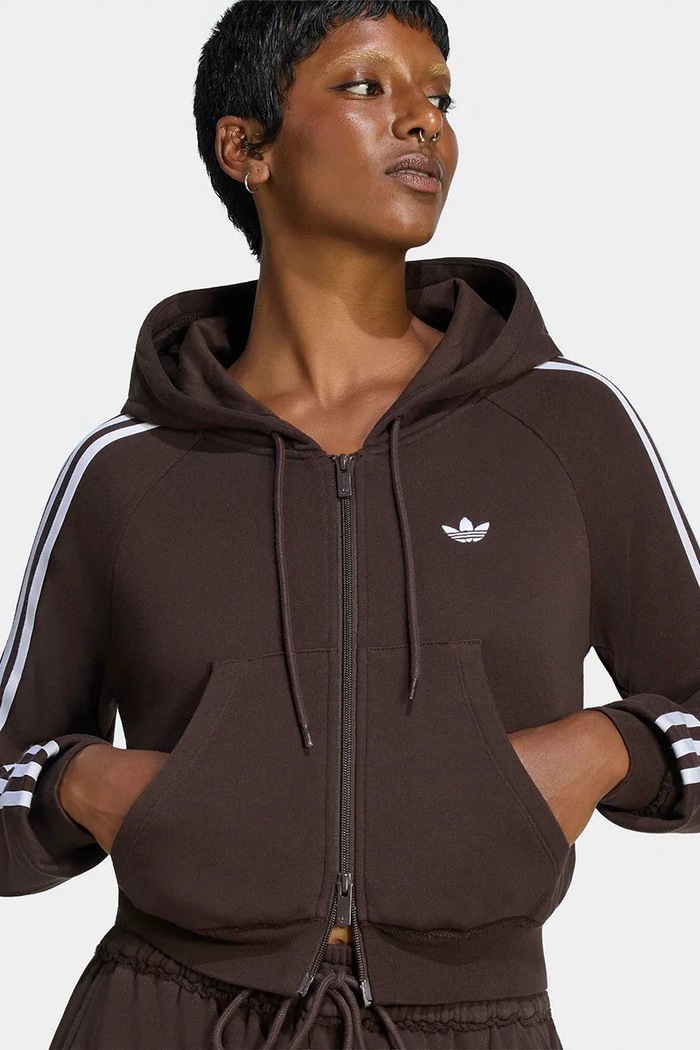 Bluza rozpinana z kapturem damska bawełniana adidas Originals LE8320 brązowy