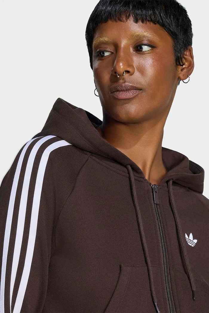 Bluza rozpinana z kapturem damska bawełniana adidas Originals brązowy LE8320