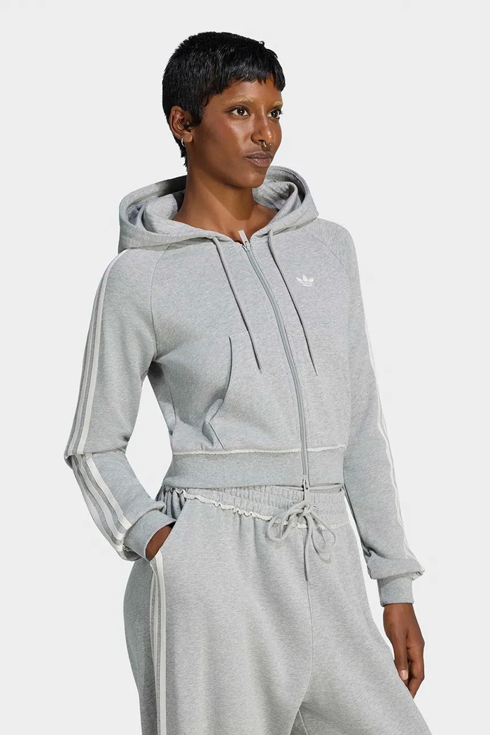 adidas Originals Bluza rozpinana z kapturem damska bawełniana szary LE8319