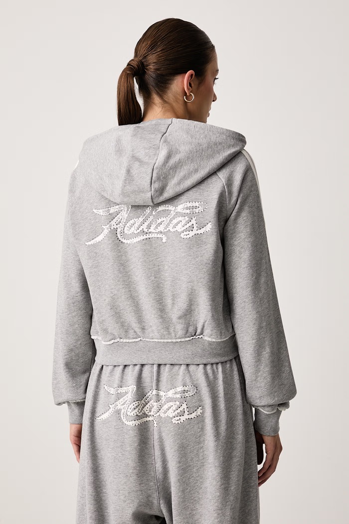 Oblačila adidas Originals Jopica s kapuco ženska bombažna LE8319 siva