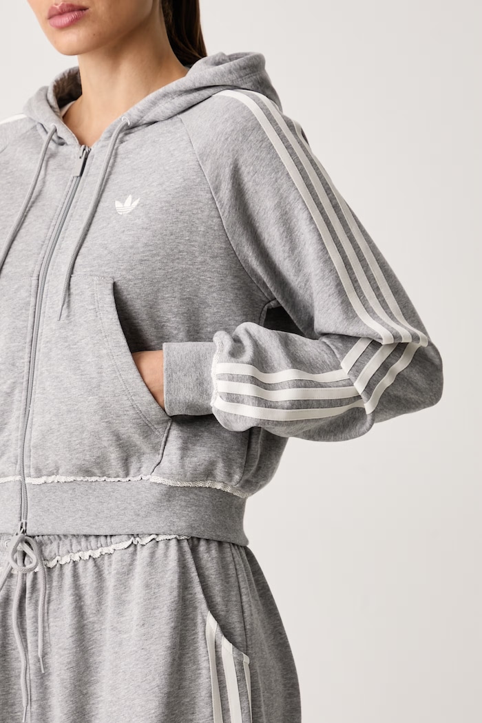 Jopica s kapuco ženska bombažna adidas Originals LE8319 siva