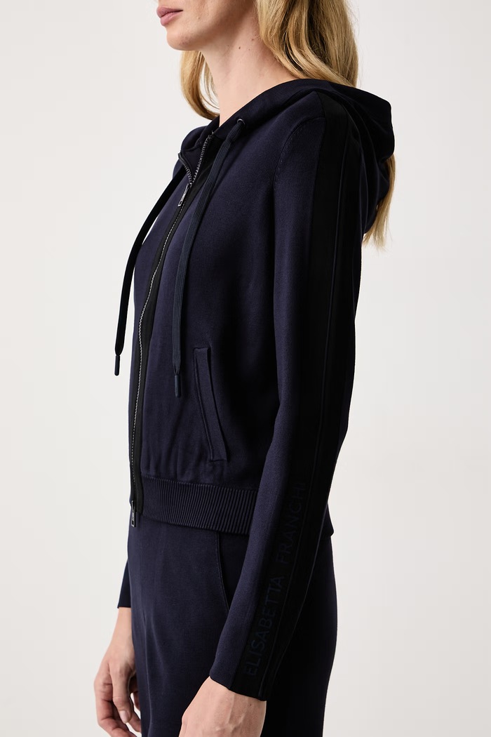 Bluza rozpinana z kapturem damska z wiskozą Elisabetta Franchi MK15S66E2 granatowy