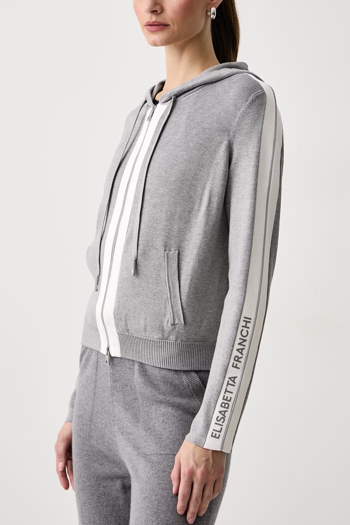Bluza rozpinana z kapturem damska z wiskozą Elisabetta Franchi MK15S66E2 szary
