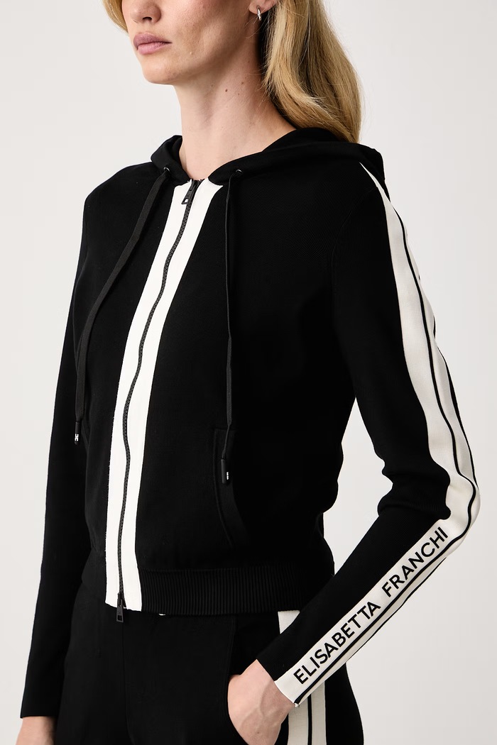 Bluza rozpinana z kapturem damska z wiskozą Elisabetta Franchi MK15S66E2 czarny