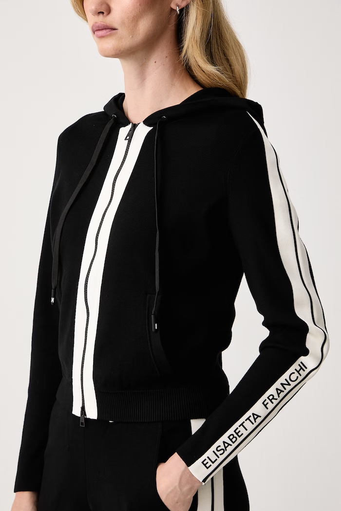 Bluza rozpinana z kapturem damska z wiskozą Elisabetta Franchi MK15S66E2 czarny