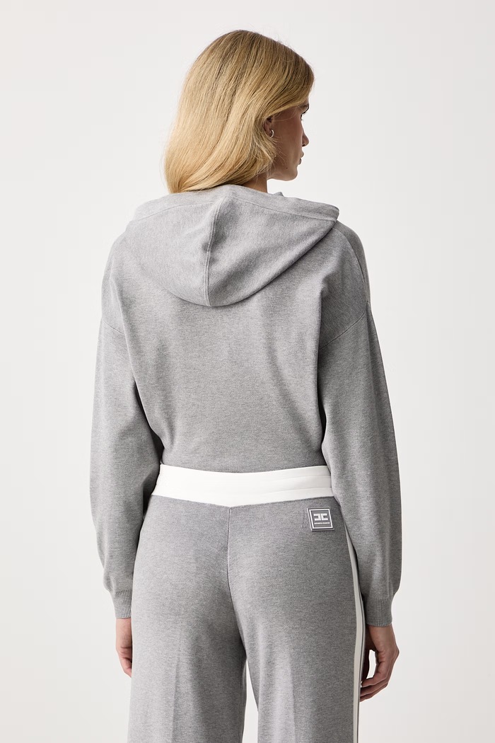 Odzież Elisabetta Franchi Bluza z kapturem damska z wiskozą BK87S66E2 szary