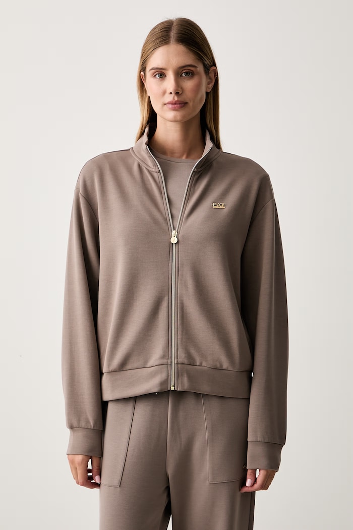 EA7 Emporio Armani bluza rozpinana damska z modalem brązowy AF24375.7W000191