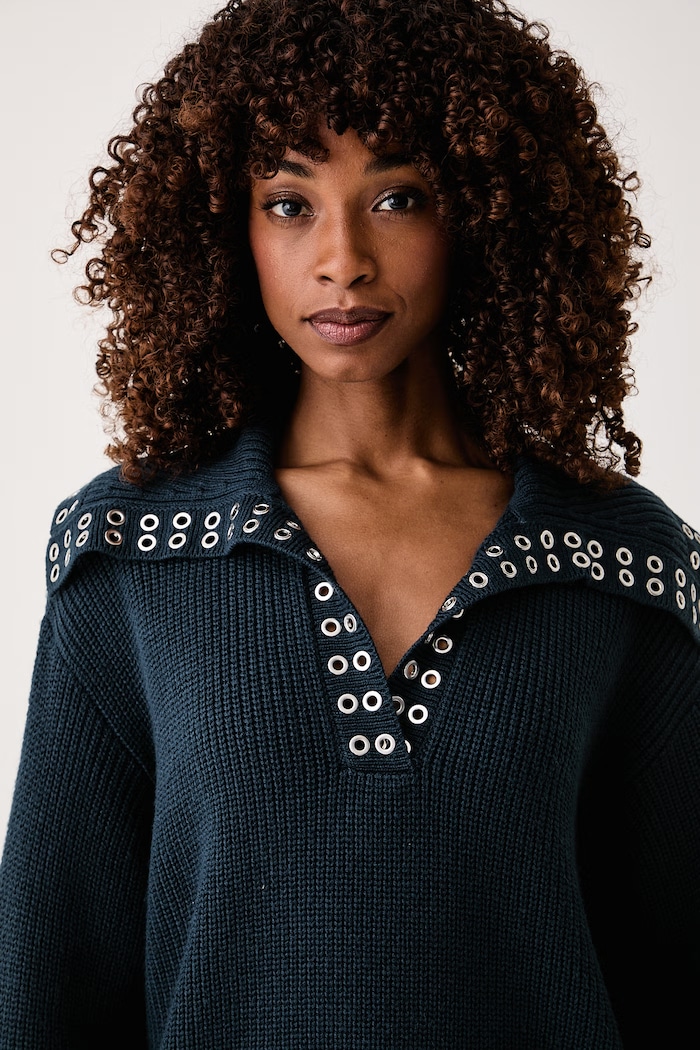 Sweter damski z wełną Patrizia Pepe 8K0000.KK006 granatowy
