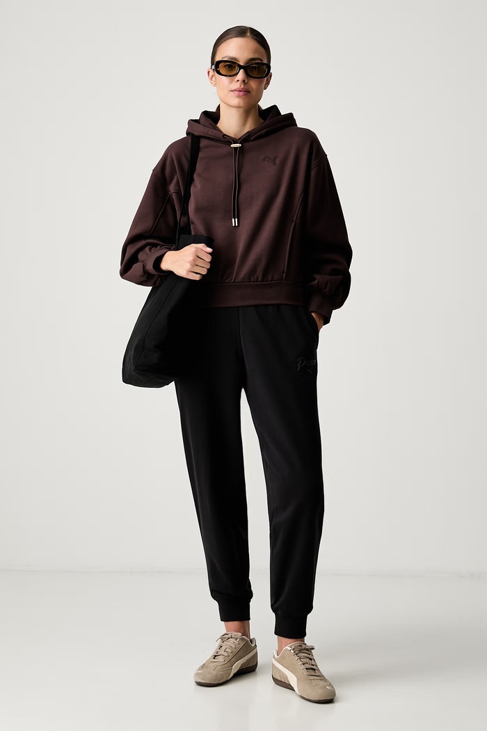 Puma bluza z kapturem damska z bawełną HER 694027 brązowy AW26