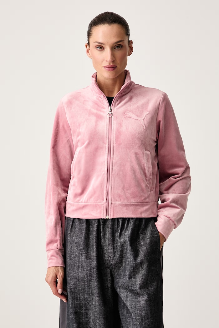 Puma Кофта на застёжке для женщин из велюра Essentials Elevated розовый 694021