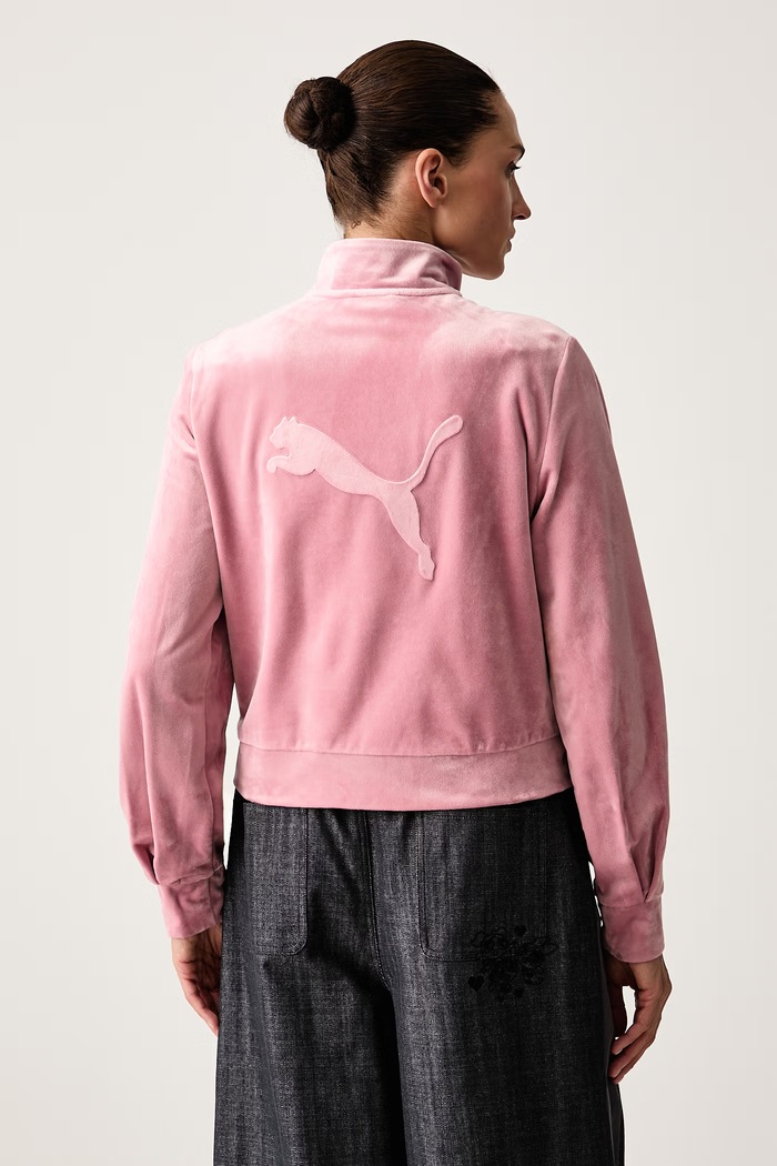 Одежда Puma Кофта на застёжке для женщин из велюра Essentials Elevated 694021 розовый