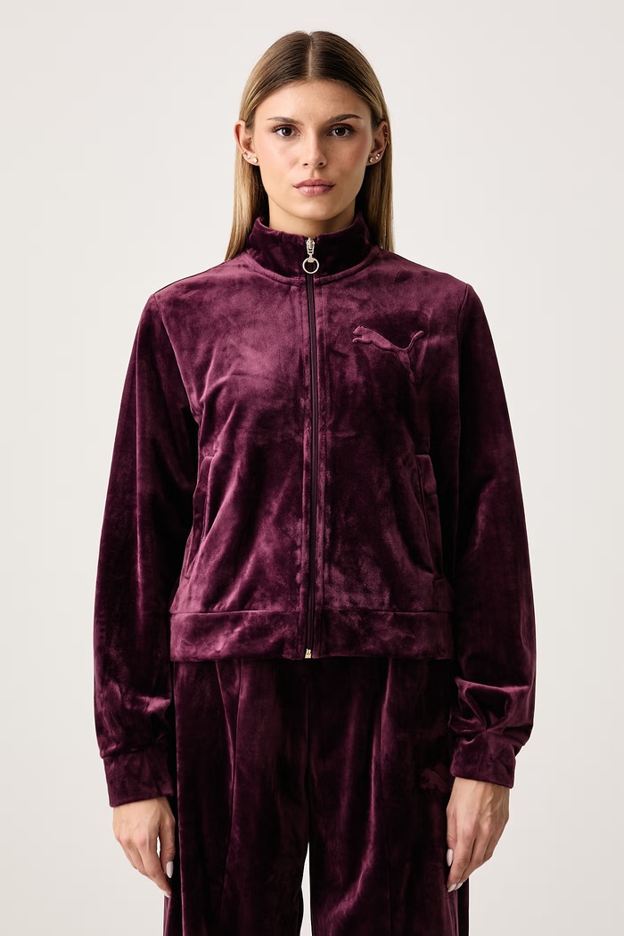 Puma Bluza rozpinana damska welurowa Essentials Elevated bordowy 694021