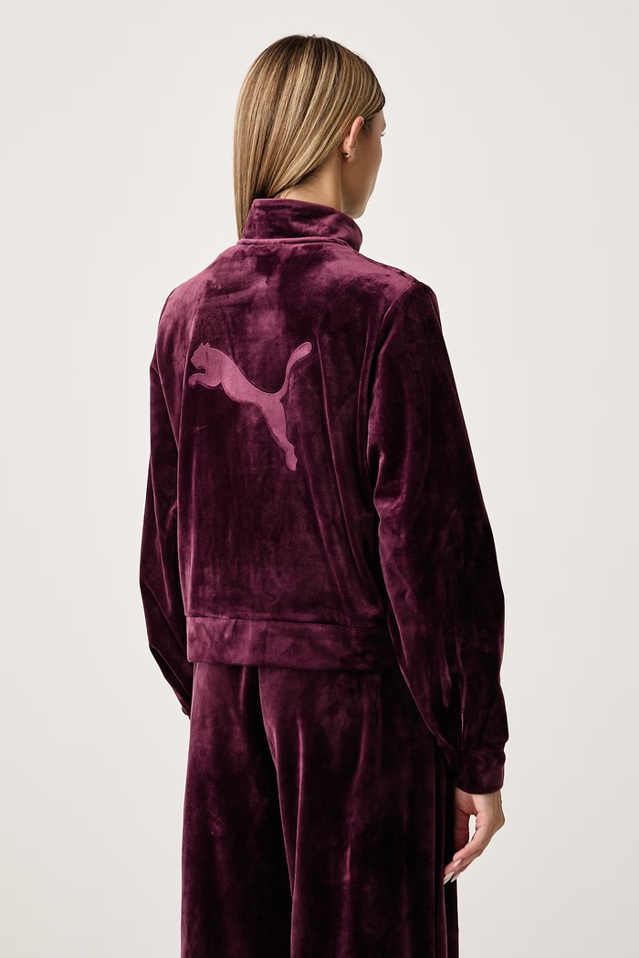 Odzież Puma Bluza rozpinana damska welurowa Essentials Elevated 694021 bordowy