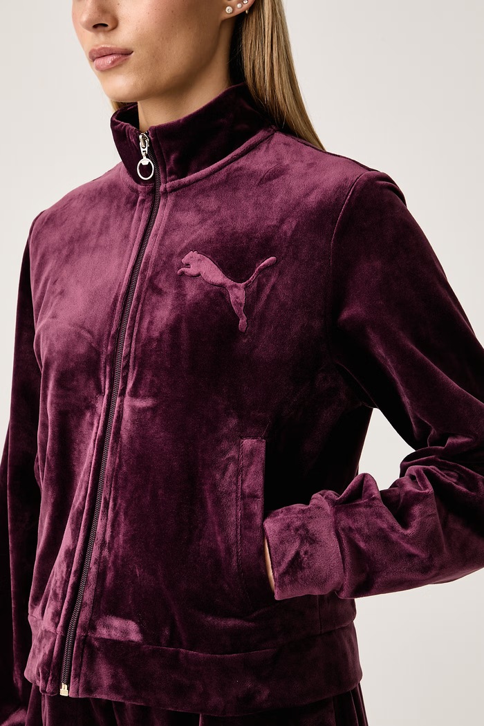 Bluza rozpinana damska welurowa Essentials Elevated Puma 694021 bordowy