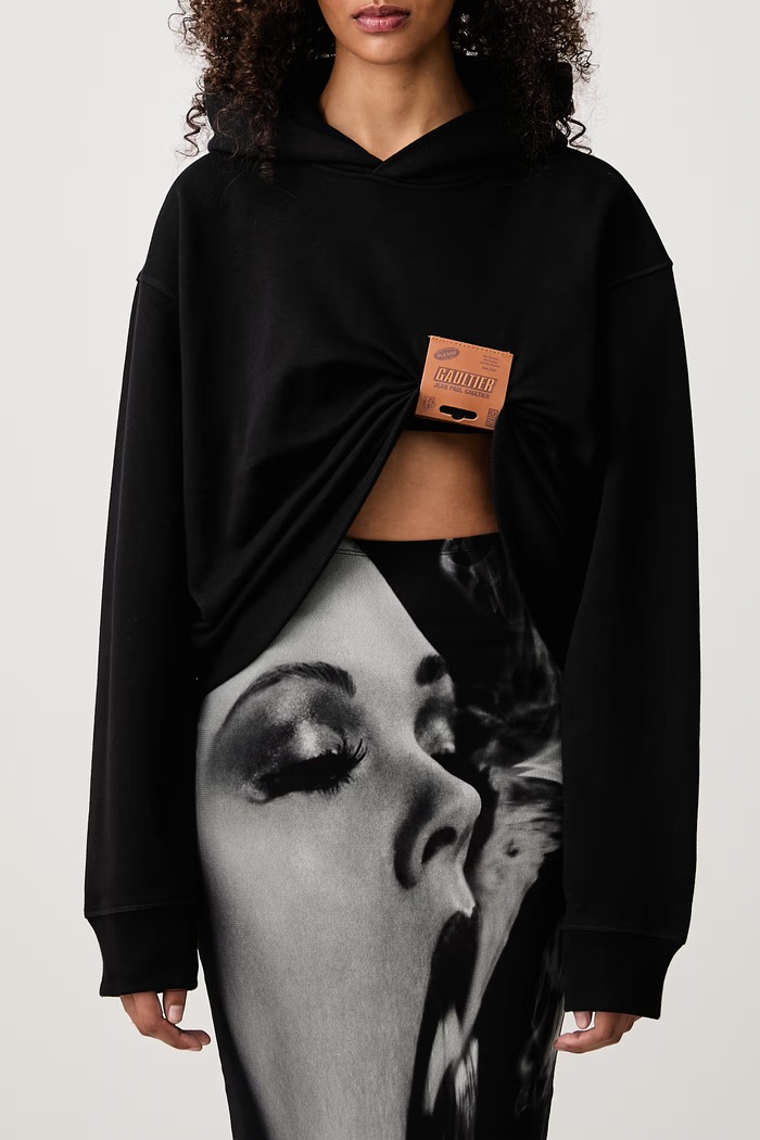 Bluza z kapturem bawełniana damska Jean Paul GAULTIER czarny 26.04.W.PO084.J085