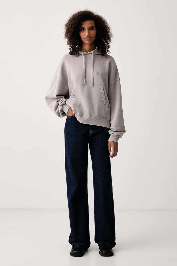 American Vintage Bluza z kapturem damska bawełniana JIT03C szary AW26