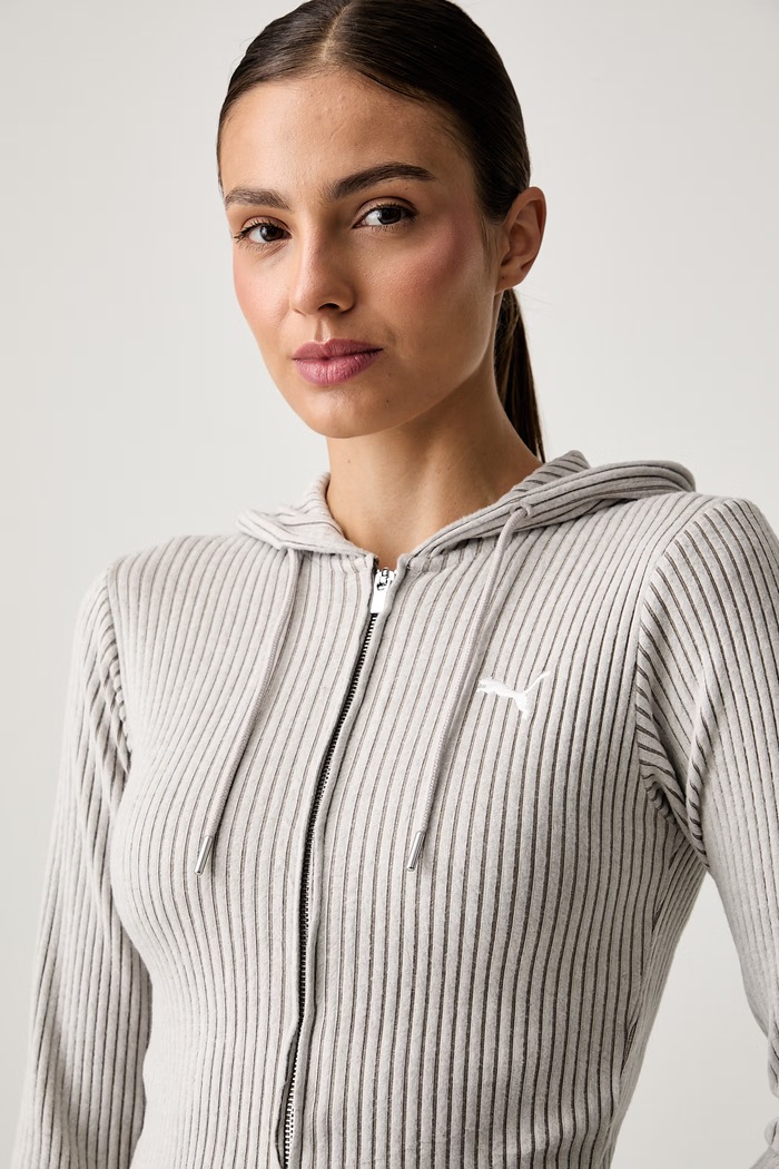 Puma bluza rozpinana z kapturem damska Essentials Ribbed beżowy 636669.D