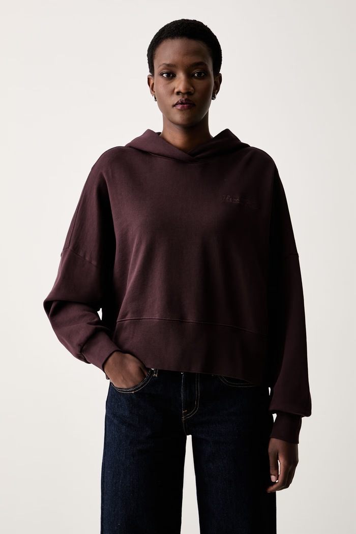 Marc O'Polo bluza z kapturem damska bawełniana bordowy 5000012424