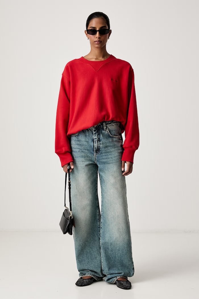 Stine Goya Bluza oversize damska bawełniana SG.AW26.T248.2537 czerwony AW26