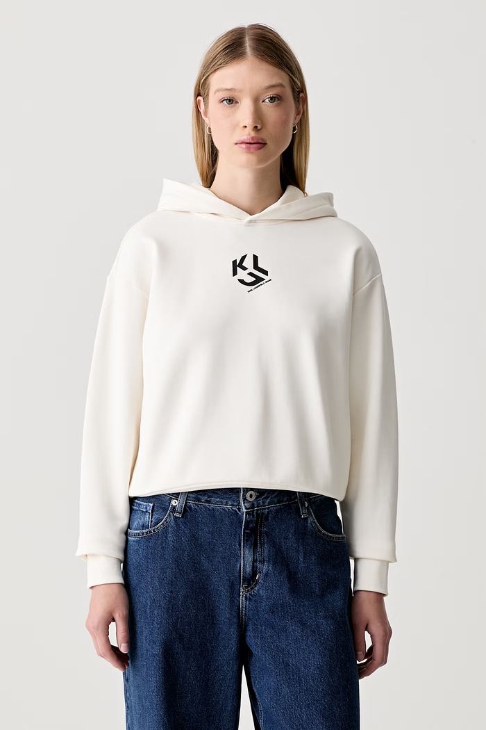 Karl Lagerfeld Jeans bluza z kapturem damska z bawełną beżowy B3W20013