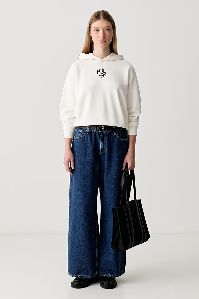 Karl Lagerfeld Jeans bluza z kapturem damska z bawełną B3W20013 beżowy AW26