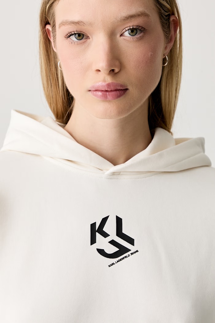Karl Lagerfeld Jeans bluza z kapturem damska z bawełną beżowy B3W20013
