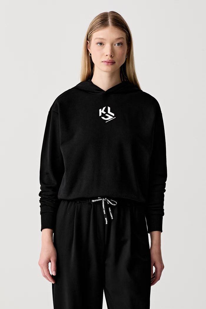Karl Lagerfeld Jeans bluza z kapturem damska z bawełną czarny B3W20013