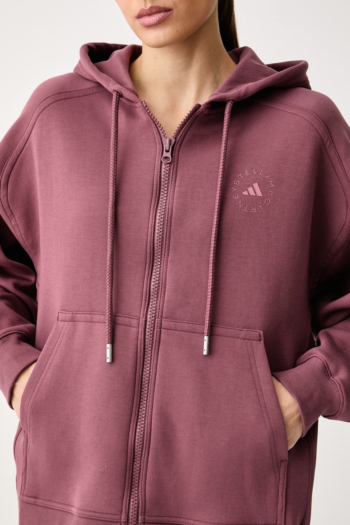 Mikina na zips s kapucňou dámska s bavlnou adidas by Stella McCartney KR6225 fialová