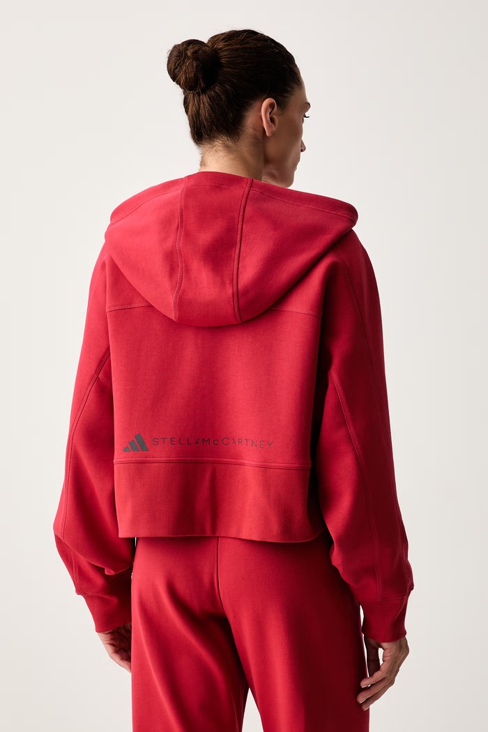 Odzież adidas by Stella McCartney bluza rozpinana z kapturem damska z bawełną KR6288 czerwony