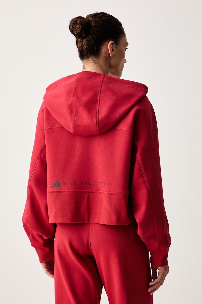 Odzież adidas by Stella McCartney bluza rozpinana z kapturem damska z bawełną KR6288 czerwony
