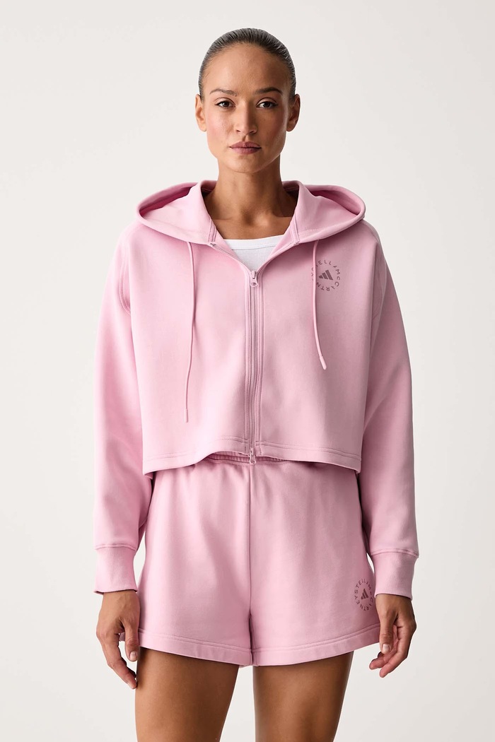 adidas by Stella McCartney Μπλούζα με κουκούλα και κουμπιά Γυναικεία με βαμβάκι ροζ KR6289
