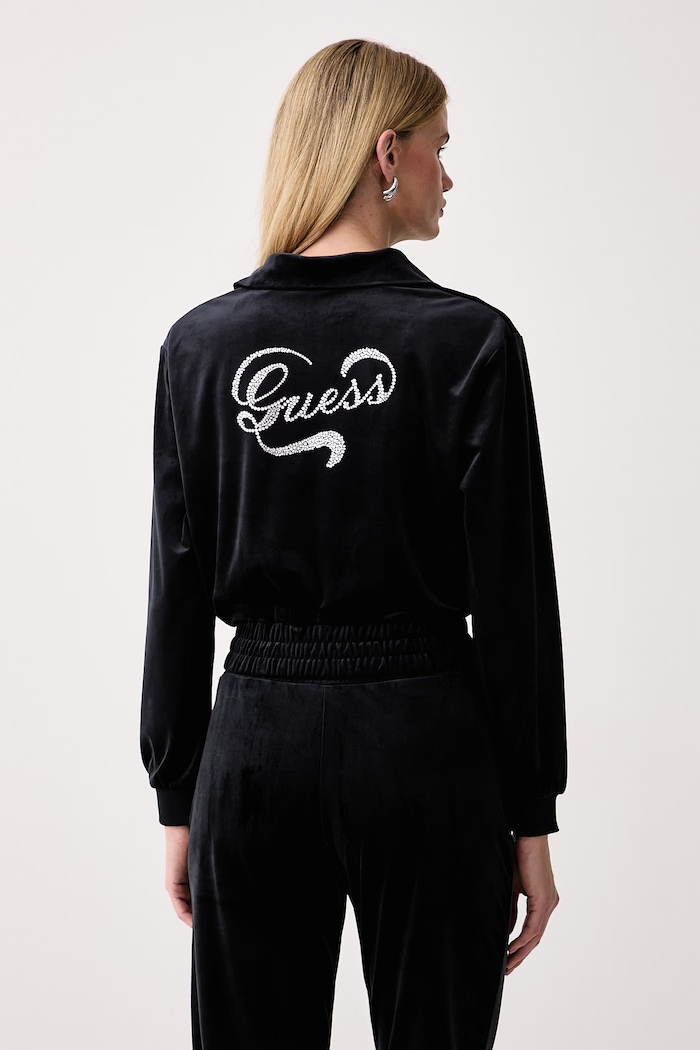 Ρούχα Guess Μπλούζα γυναικεία βελούρ AMALIA V6BQ08.K6302 μαύρο
