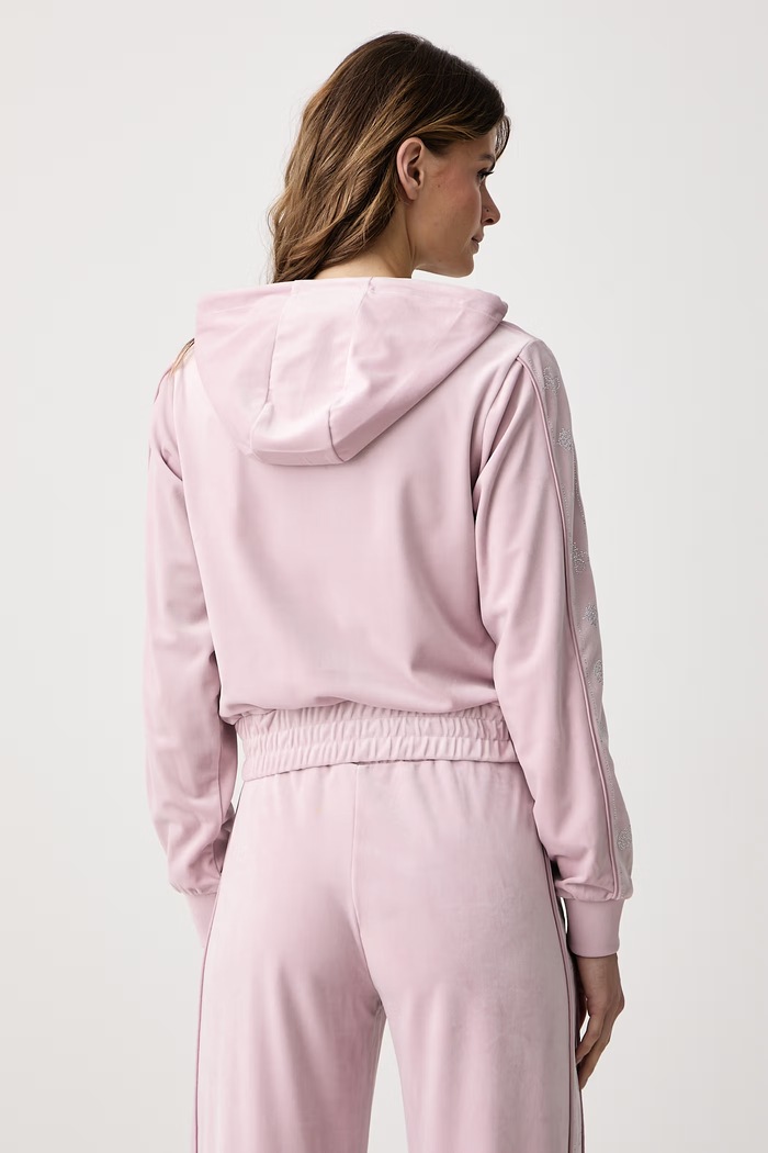 Odzież Guess Bluza rozpinana z kapturem damska welurowa AMALIA V6BQ07.K6301 różowy