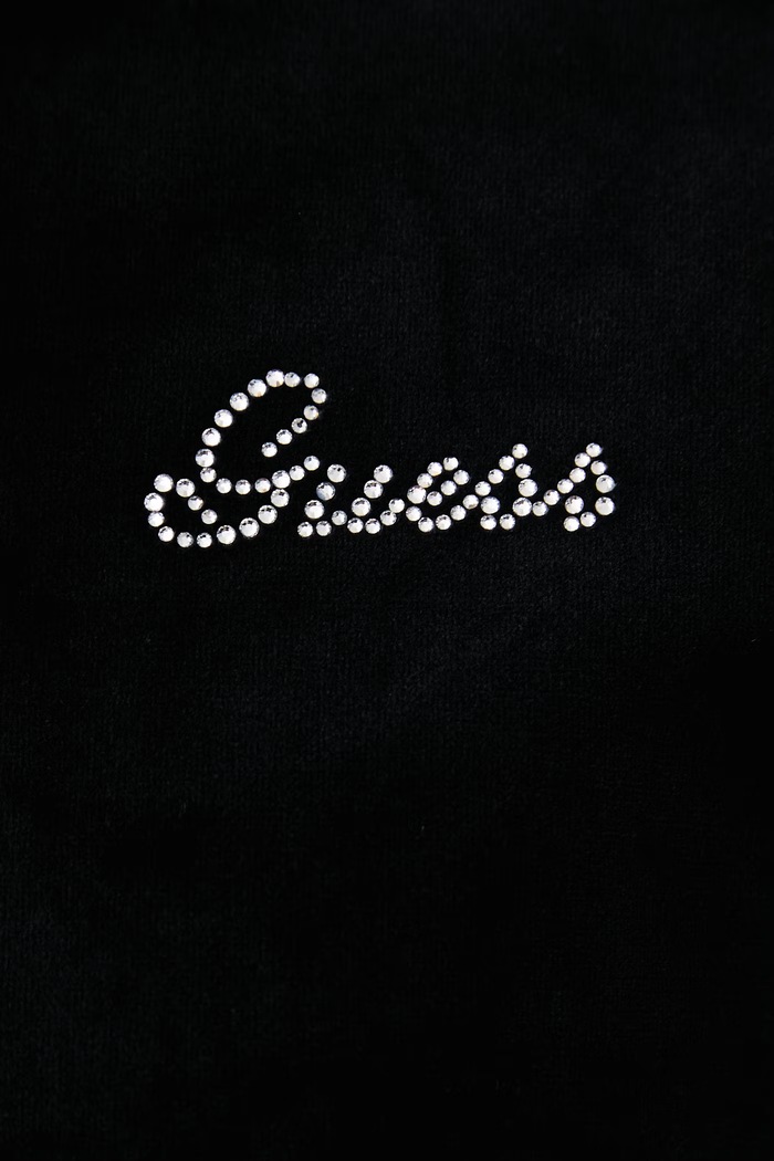 Mikina na zips s kapucňou dámska zamatová AMALIA Guess čierna V6BQ07.K6301