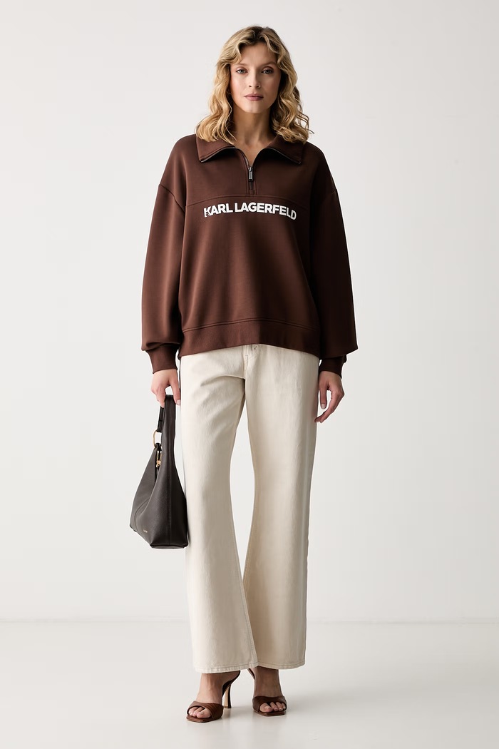 Karl Lagerfeld μπλούζα γυναικεία με βισκόζη B3W44017 καφέ AW26