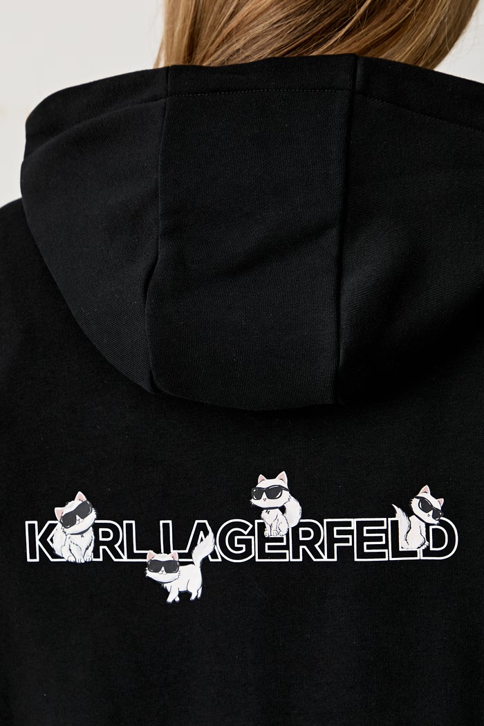 Karl Lagerfeld μπλούζα με κουκούλα γυναικεία με βαμβάκι IKON B3W20048 μαύρο
