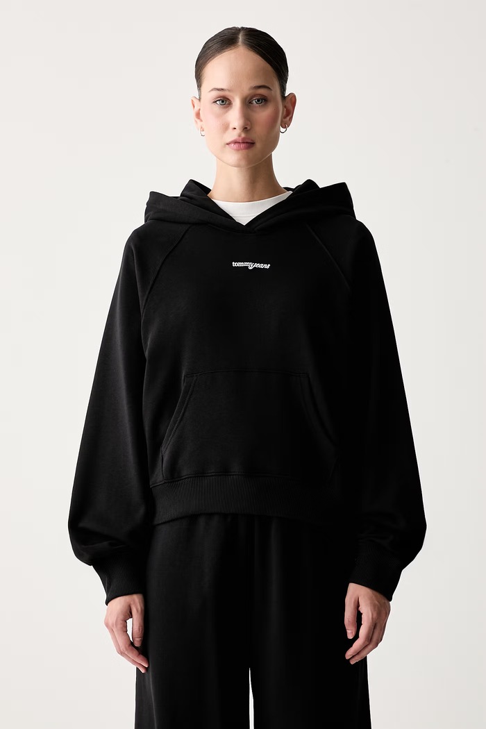 Tommy Jeans μπλούζα με κουκούλα γυναικεία βαμβακερή μαύρο DW0DW22825