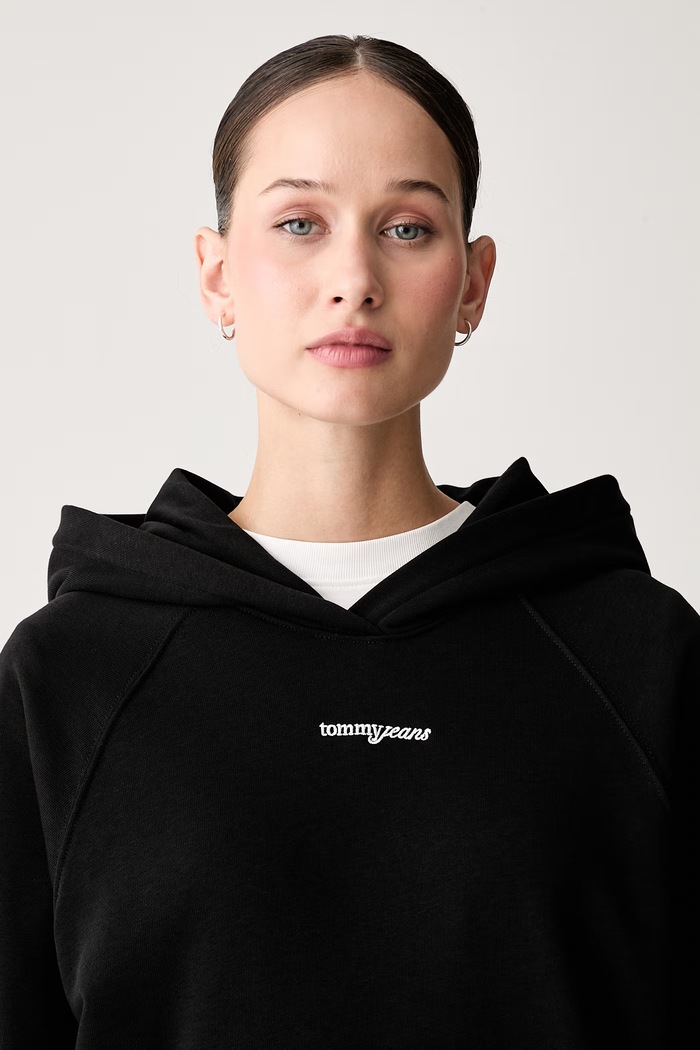 Tommy Jeans μπλούζα με κουκούλα γυναικεία βαμβακερή μαύρο DW0DW22825