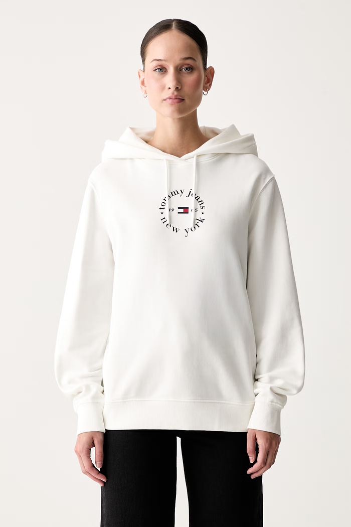 Tommy Jeans bluza z kapturem damska z bawełną biały DW0DW22823
