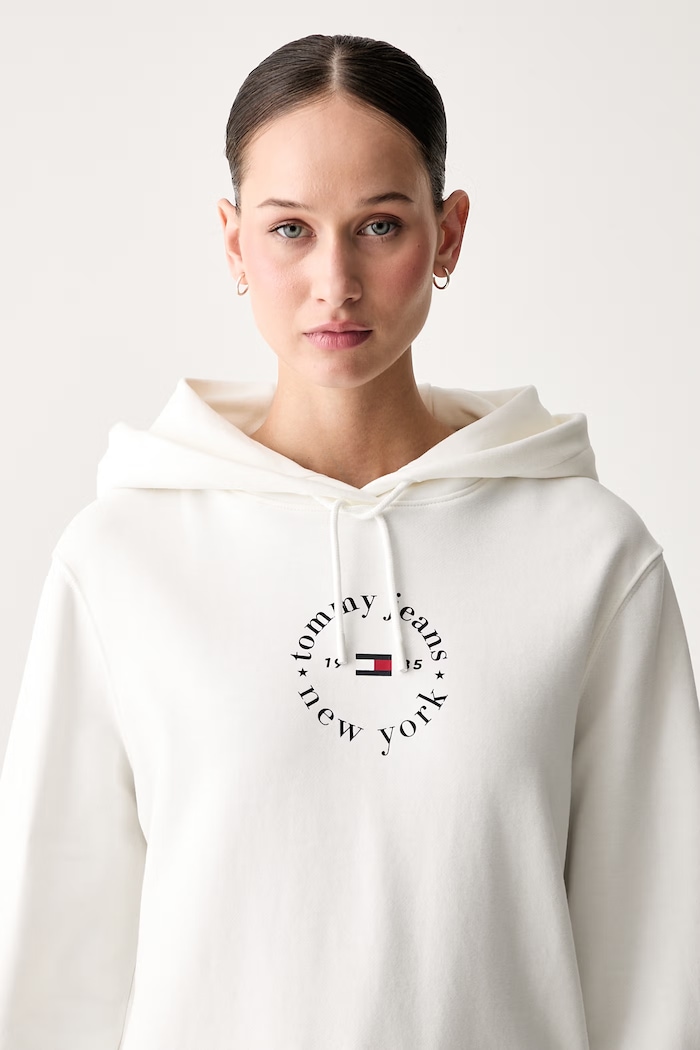 Tommy Jeans bluza z kapturem damska z bawełną biały DW0DW22823