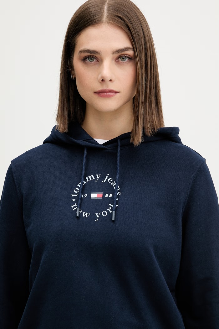 Tommy Jeans μπλούζα με κουκούλα γυναικεία με βαμβάκι σκούρο μπλε DW0DW22823