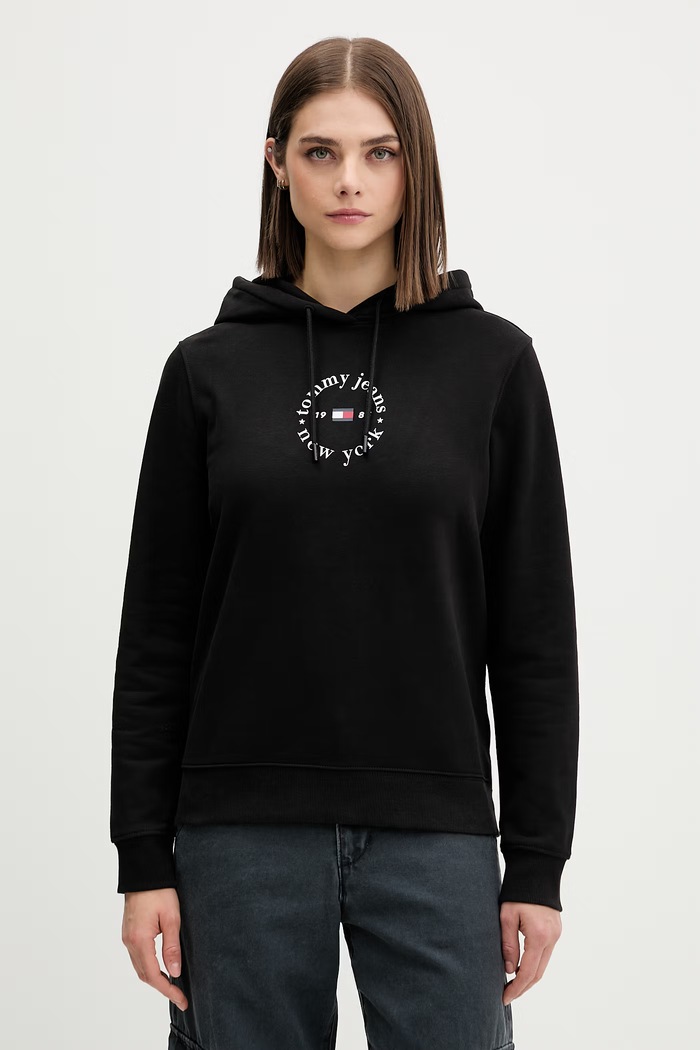 Tommy Jeans μπλούζα με κουκούλα γυναικεία με βαμβάκι μαύρο DW0DW22823