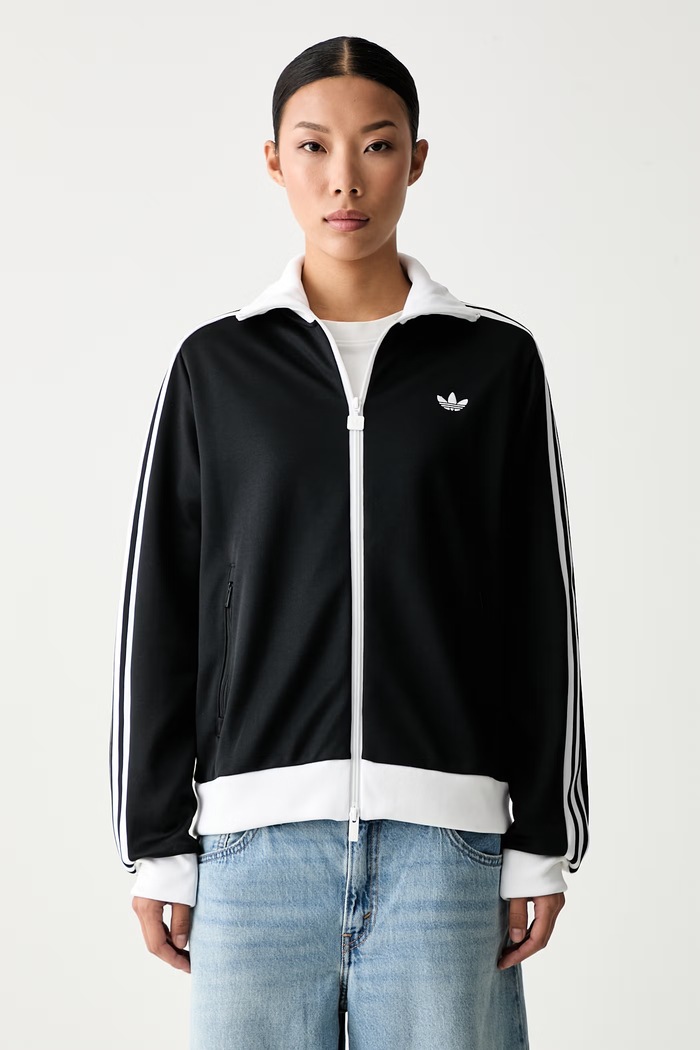 adidas Originals кофта на застёжке для женщин с хлопком Beckenbauer чёрный KV9560
